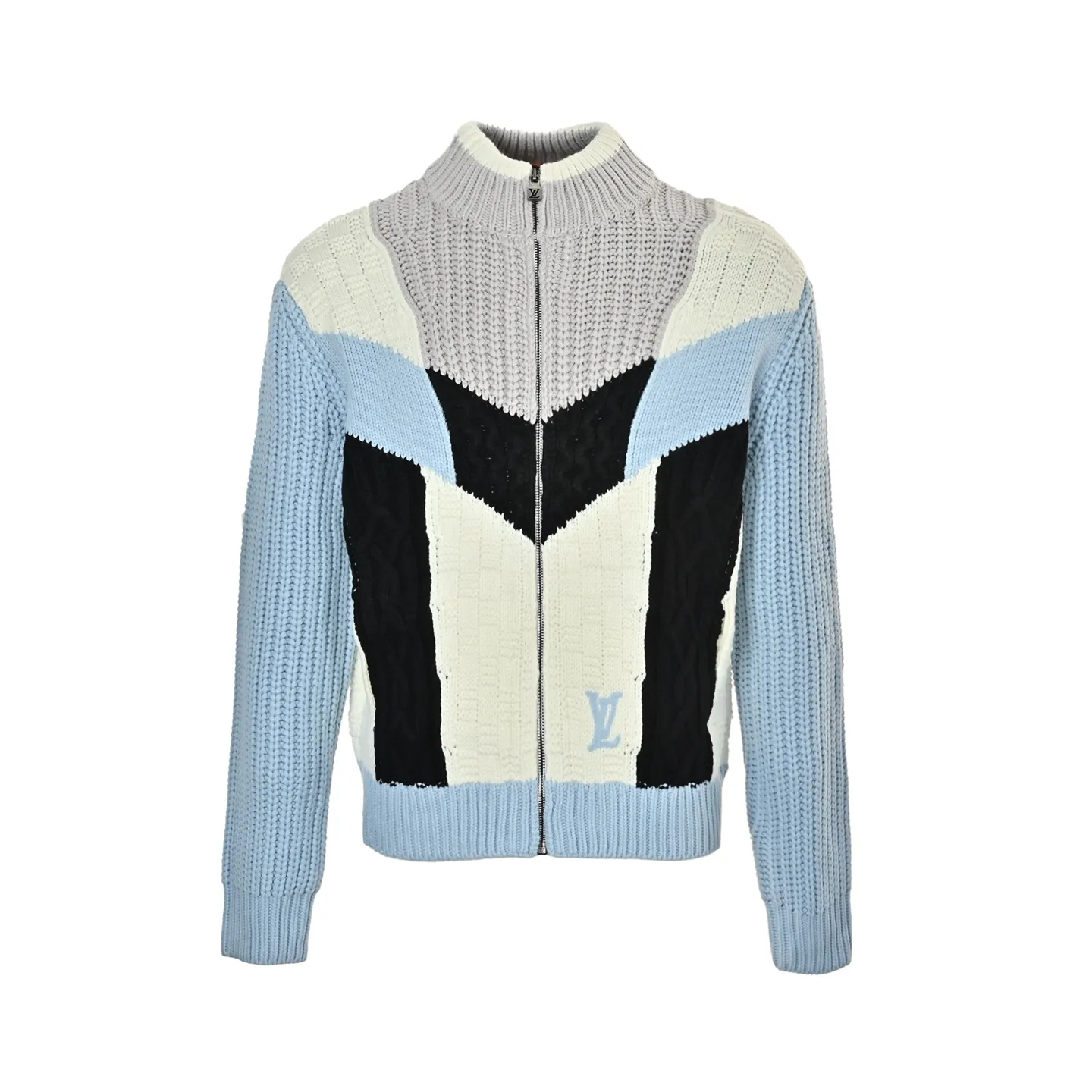 Louis Vuitton/Louis Vuitton embroidered logo contrast stitching knitted sweater jacket